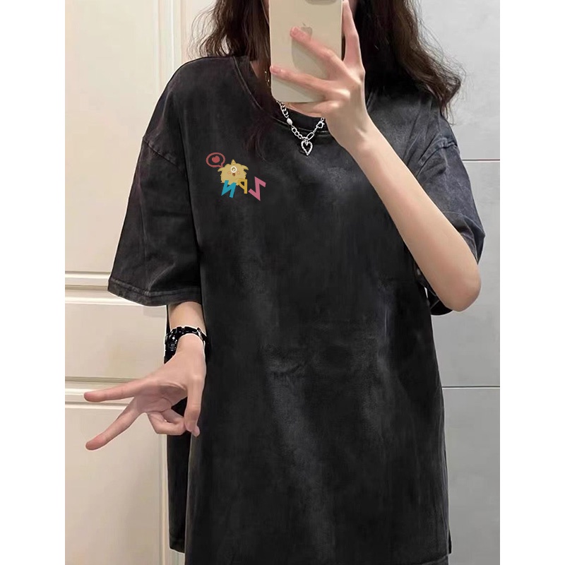 Áo thun NRVP 100% cotton tay ngắn dáng suông in họa tiết hoạt hình phong cách Hàn Quốc cho nữ