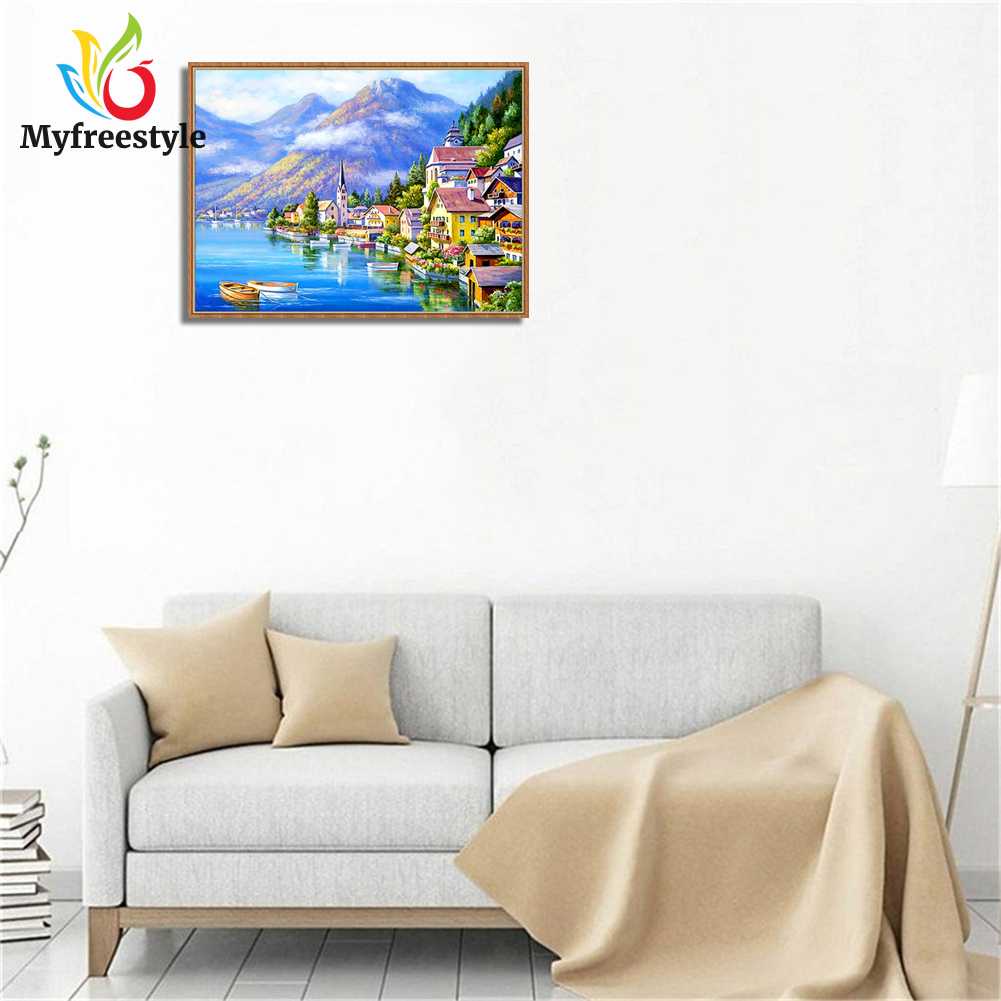 40*30cm Tranh Thêu Trang Trí Thủ Công 5D Hình Thị Trấn (Mũi Thêu Hình X)