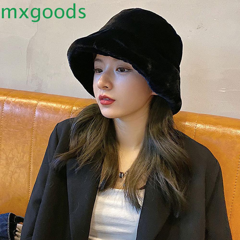 Mũ bucket lông thỏ giả dày dặn giữ ấm mùa đông dễ thương cho nữ