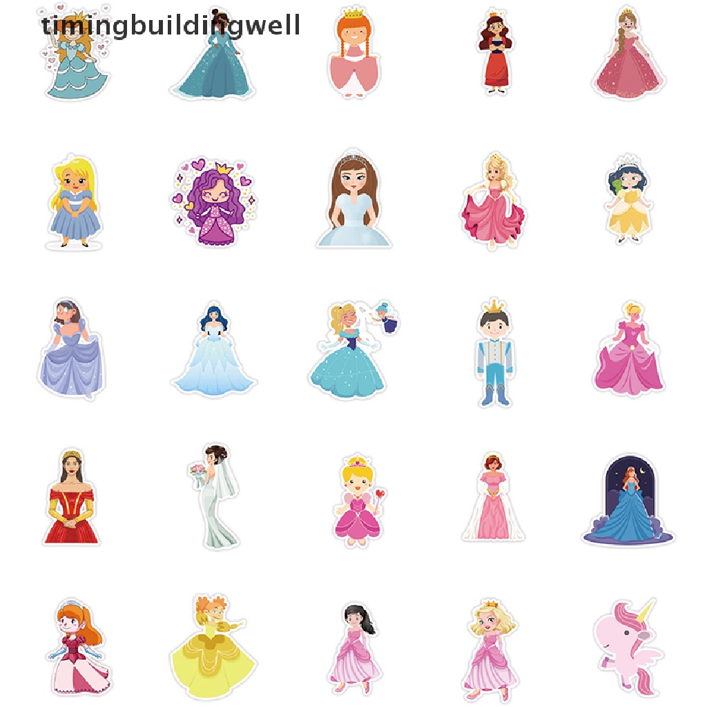 Twvn 50PCS Disney Princess Anime Graffiti Stickers Snow White Frozen Cartoon Decals QDD