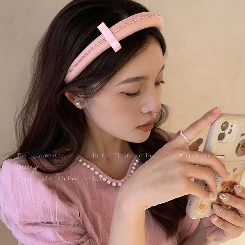 Băng Đô Cài Tóc Bản Rộng Thắt Nơ In Họa Tiết Hoa Anh Đào / Đầu Lâu Kiểu Retro Dễ Thương Cho Bạn Gái