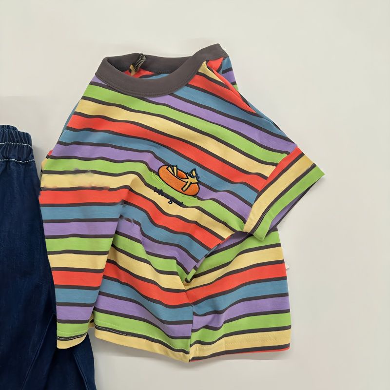 Hàng Mới Về Mới Áo Thun Cotton Tay Ngắn Họa Tiết Sọc Ngang Phong Cách Hàn Quốc Thời Trang Mùa Hè Cho Nữ