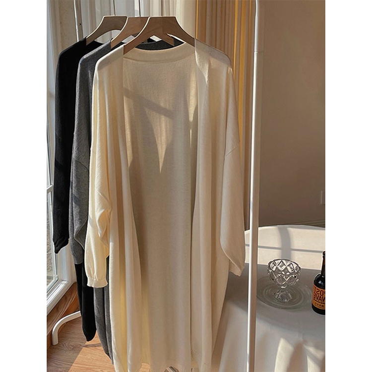Hàng Có Sẵn Áo Khoác Cardigan Dệt Kim Lụa Lạnh Dáng Dài Vừa Vặn Phong Cách Pháp Chống Nắng Mùa Xuân Hè Cho Nữ