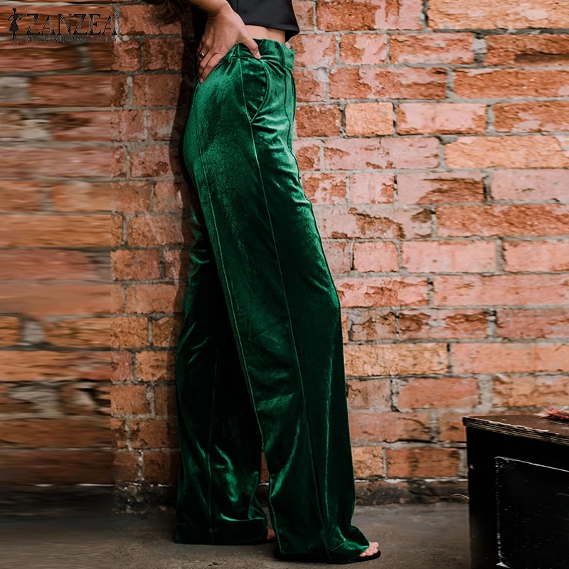 Zanzea Quần Nhung Dài Lưng Thun Có Túi Trước Thời Trang Cho Nữ