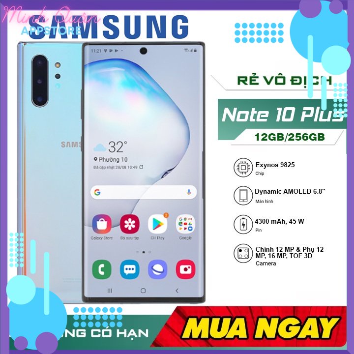 Điện thoại Samsung Galaxy Note 10+ chính hãng 12GB/256GB - Máy mới nguyên seal fullbox bảo hành 12 tháng