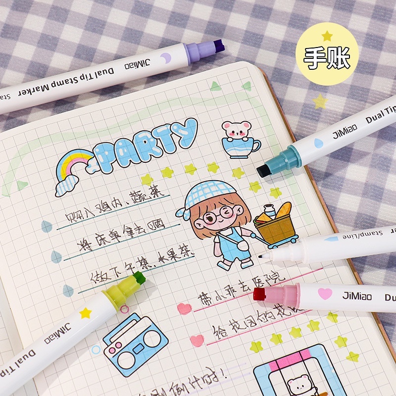 Bộ 6 Bút Đánh Dấu Hai Đầu Nhiều Màu Sắc Dùng Vẽ Tranh Trang Trí DIY Dành Cho Trẻ Em