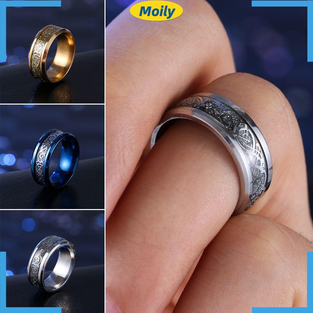 Nhẫn trang sức bằng thép không gỉ phong cách cổ điển nam tính 8mm