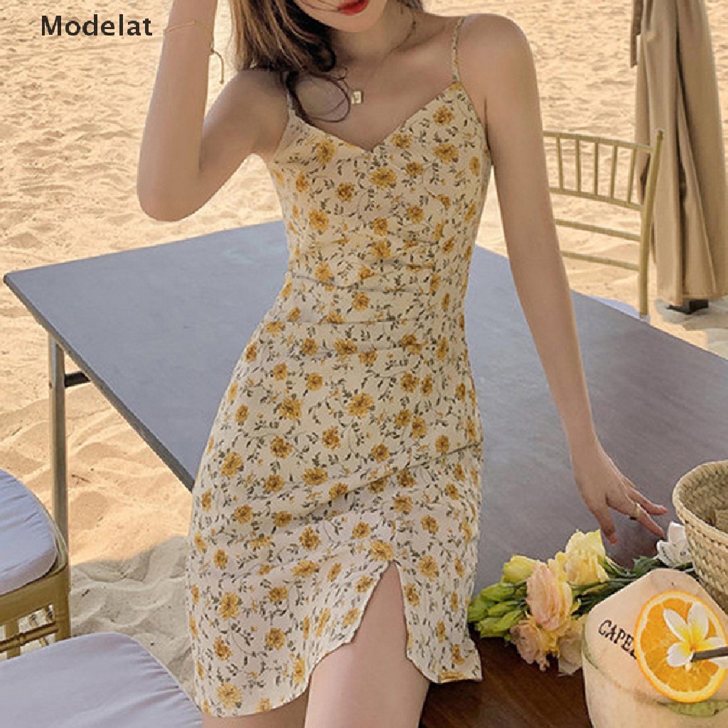 Mfc Đầm Hai Dây Mini y2k Không Tay Họa Tiết Hoa Xinh Xắn Ngọt Ngào Cho Nữ WTD