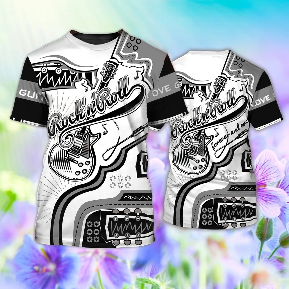 Áo Thun Tay Ngắn Cổ Tròn In Hình Đàn Ghi Ta Bằng Polyester Thời Trang Mùa Hè Cho Nam