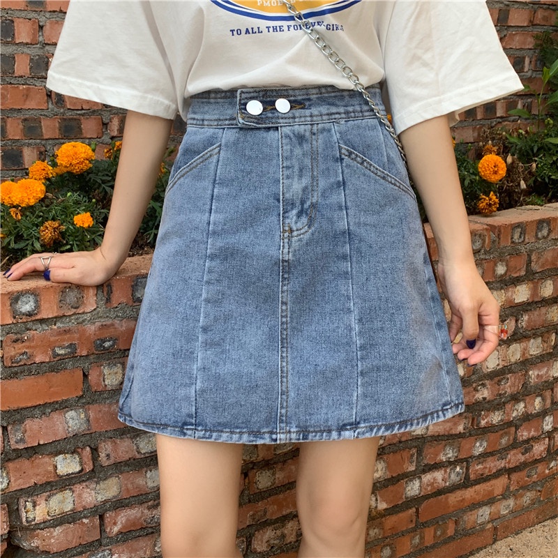Chân Váy Denim Thời Trang Mùa Hè Phong Cách Retro Hàn Quốc Mới Cho Nữ