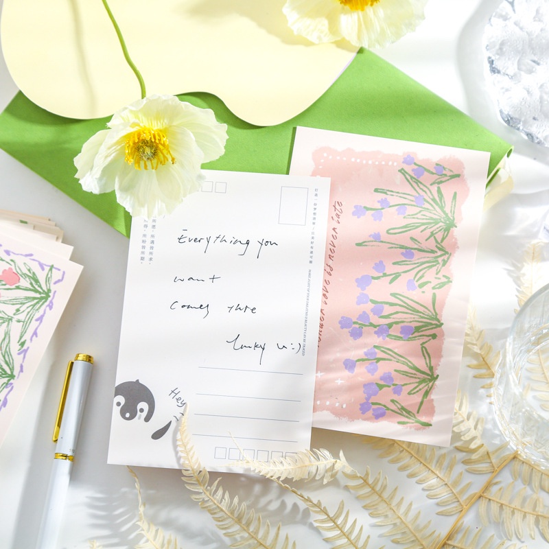 Set 30 Tấm Thẻ Ghi Chú Họa Tiết Hoa Tươi Mới Phong Cách Mùa Hè