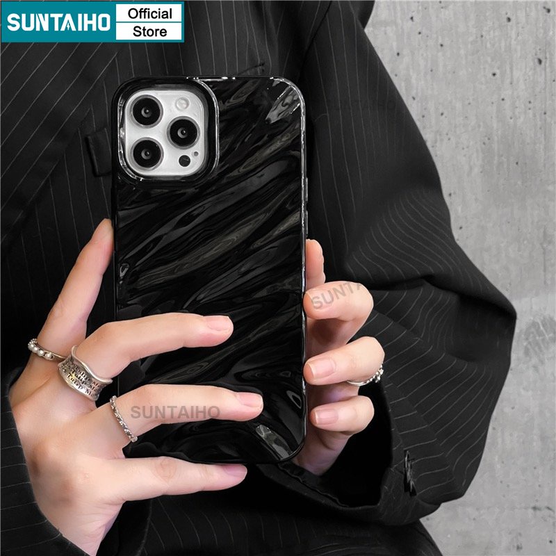 Suntaiho Ốp lưng ốp iphone đen ốp iphone silicon mềm kiểu lượn sóng thích hợp cho IPhone 11 Pro Max 12 13 14 Pro XR XS Max 7 Plus 8 Plus