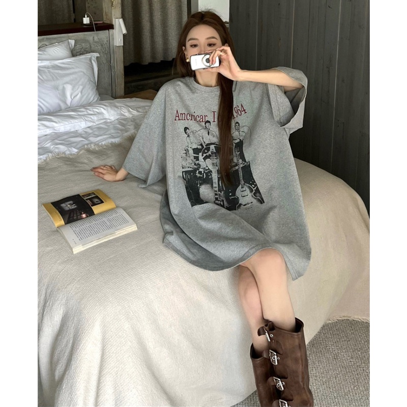 Áo Thun Tay Ngắn Dáng Rộng Hoạ Tiết In Thời Trang Mùa Hè Cho Phái