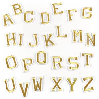  5 * 4CM Máy Tính Thêu Vàng Chữ Cái Tiếng Anh Ủi Miếng Dán Với Nóng Chảy Dính Trường Đồng Nhất Số Quần Áo Phụ Kiện 