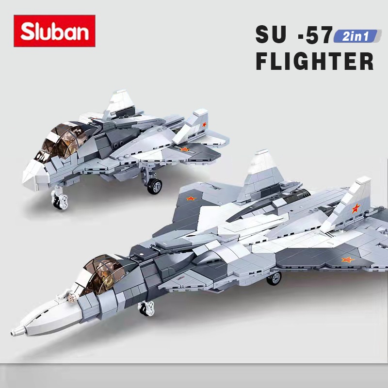 Mô hình đồ chơi giáo dục Lắp ráp Máy Bay Chiến Đấu Tiêm Kích Thế Hệ Thứ  Sluban M38-B0986 Gray White Jet Fighter 2 in 1