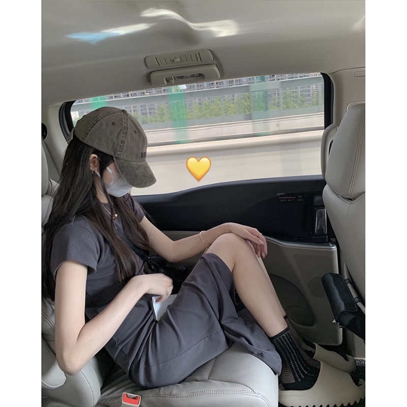 SUXI Đầm Dài Qua Gối Tay Ngắn Màu Trơn Dáng Ôm Thời Trang Mùa Hè Xinh Xắn Cho Nữ