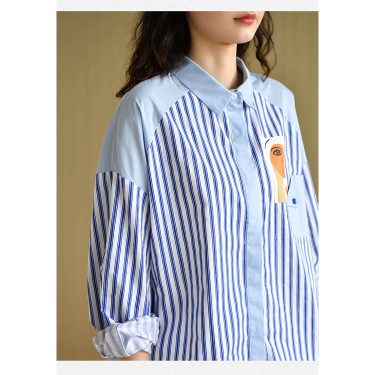 Áo Sơ Mi Ngắn Kẻ Sọc Trước Và Sau Lưng Cho Nữ