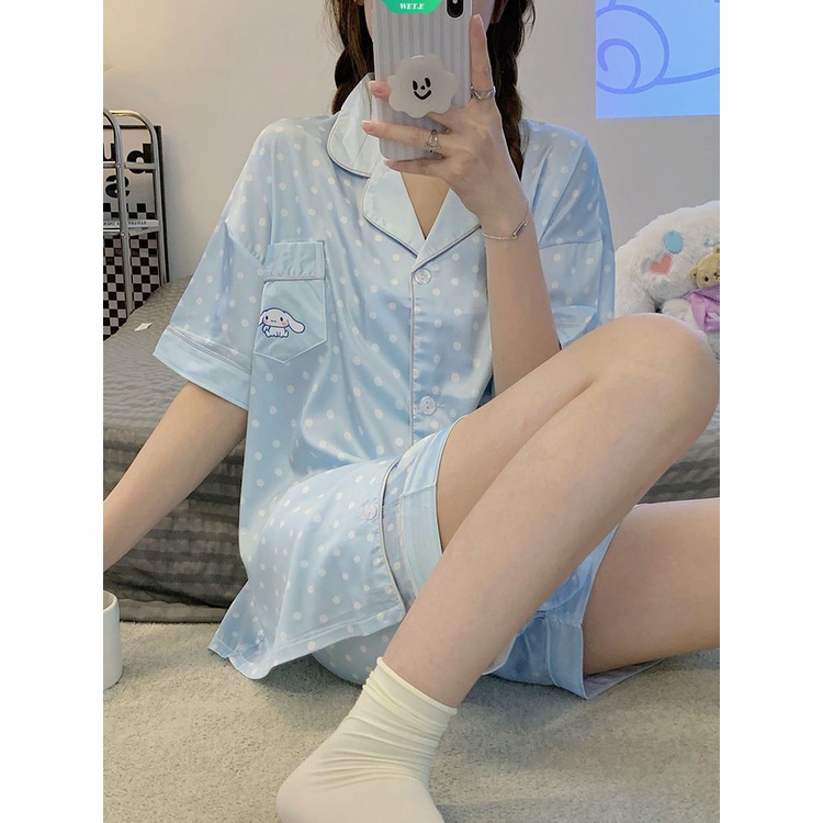 SANRIO Bộ Áo Thun Tay Ngắn In Hình Hoạt Hình Kèm Quần Ngắn Mỏng Thời Trang Mùa Hè Hàn Quốc Cho Học Sinh