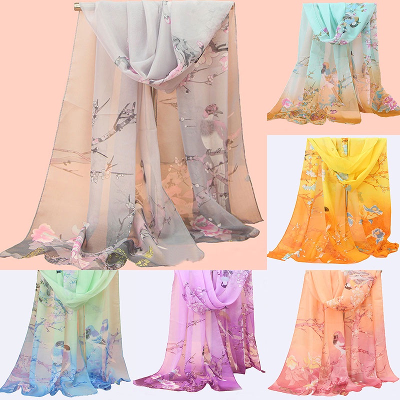 Khăn Choàng Cổ Dài In Họa Tiết Hoa Bằng Lụa Chiffon Thời Trang Mùa Hè Cho Nữ