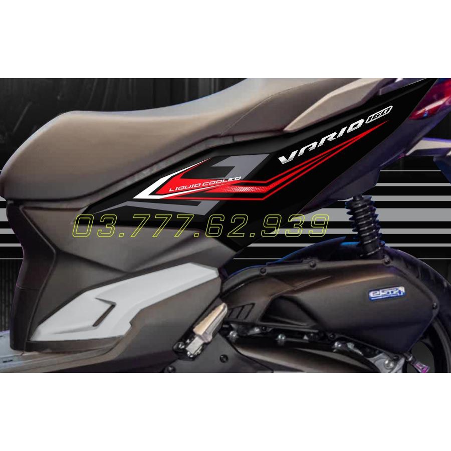 Tem rời Vario 160 xe đen - mẫu chỉ đỏ xám đơn giản - dễ dán