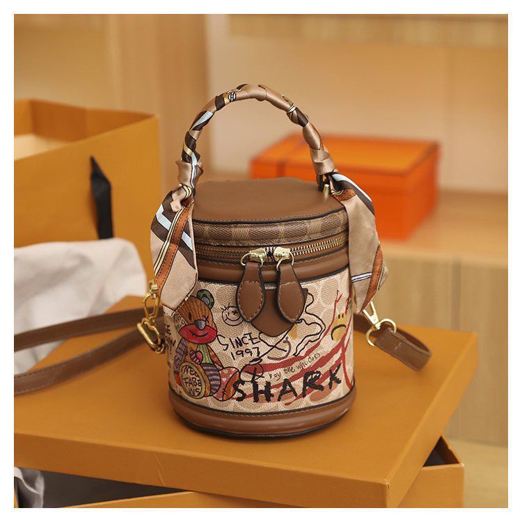 Túi Đeo Chéo Hình Trụ Họa Tiết Graffiti Thời Trang Dành Cho Nữ