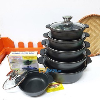 Nồi lẩu bằng hợp kim gang nhôm chống dính nắp kính cao cấp Vạn Lợi