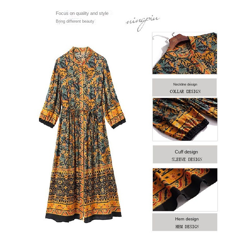 Đầm Lụa Dài Dáng Rộng Màu Sắc Retro Dành Cho Nữ