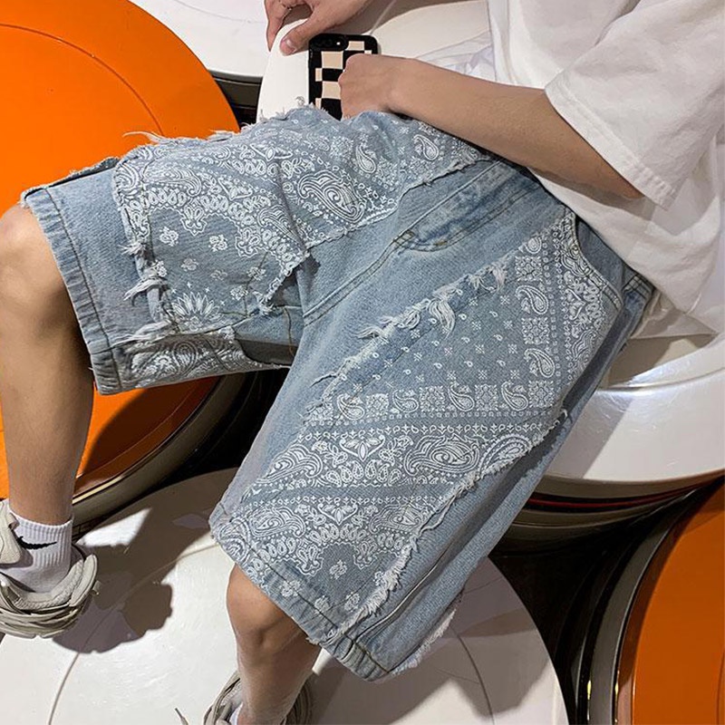 Quần short denim AOKANG ống rộng phong cách Mỹ thời trang năng động dành cho nam