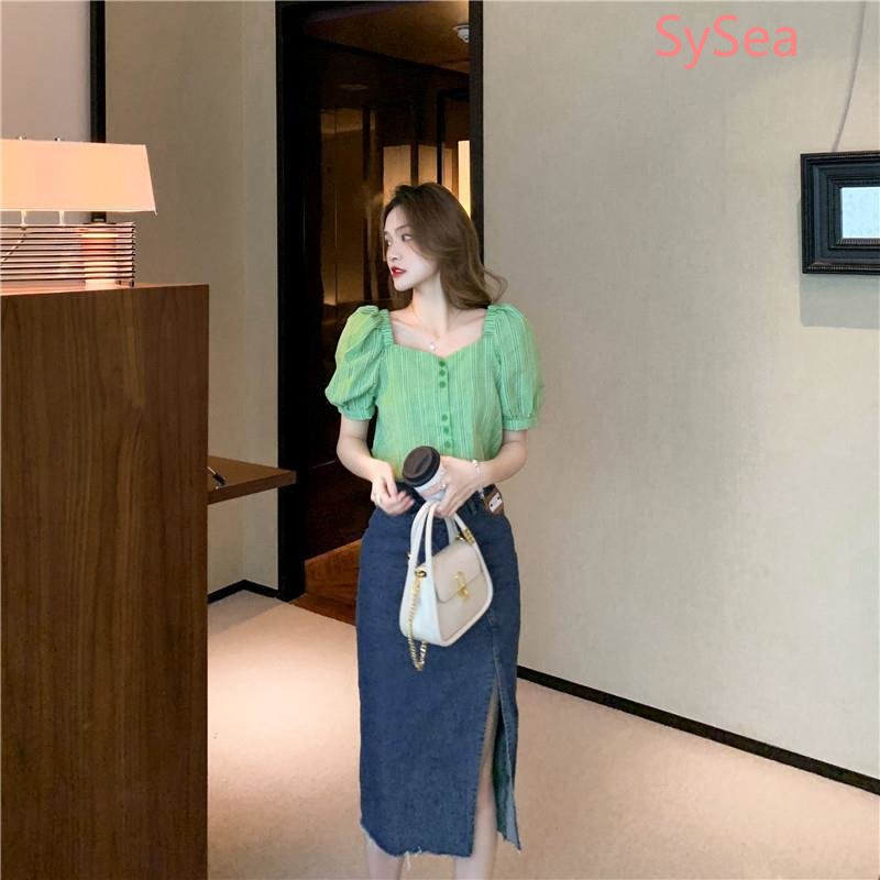 Áo Kiểu Tay Phồng Cổ Vuông Phong Cách Retro Pháp Cho Nữ