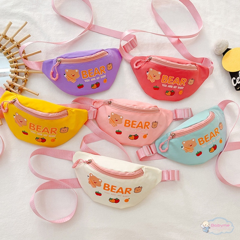 Túi Đeo Chéo Nhỏ Gọn Nhẹ In Họa Tiết Trái Cây / Chữ Hoạt Hình Phong Cách Hàn Quốc Dễ Thương Cho Bé