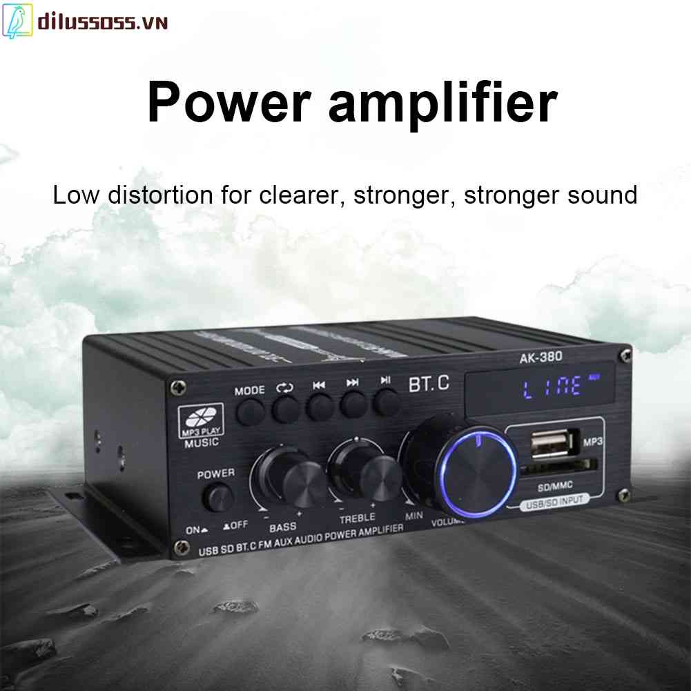 AK380 Bluetooth-Compatible Audio Amplifier 12V 2 Channel HIFI Bass Home Theater