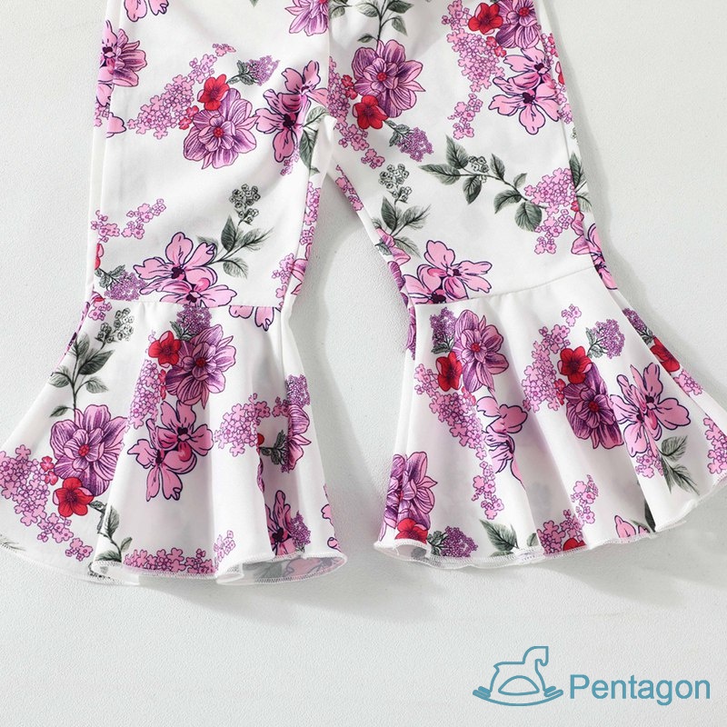 Set Đồ Mùa Hè 2 Món Gồm Áo Trơn Màu Và Quần Ống Loe Cho Bé Gái