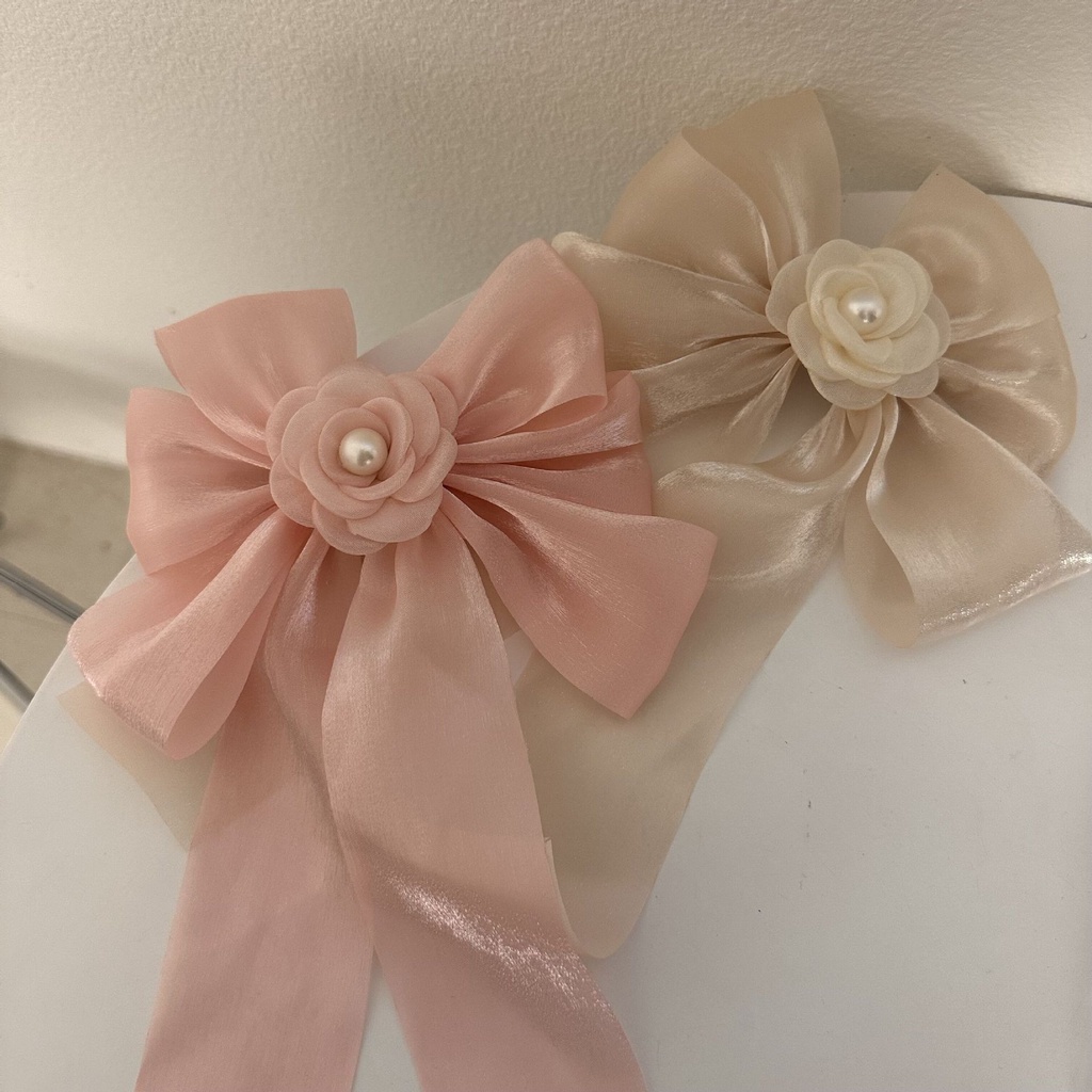 Kẹp Tóc Hình Nơ Đính Ngọc Trai Dễ Thương Cho Nữ