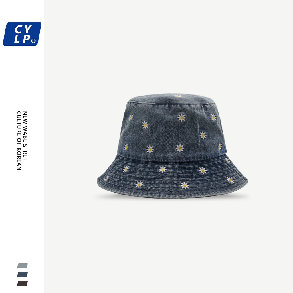 Nón Tai Bèo Denim Họa Tiết Hoa Cúc Thêu Phong Cách Hàn Quốc Thời Trang Xuân Hè Dành Cho Nữ
