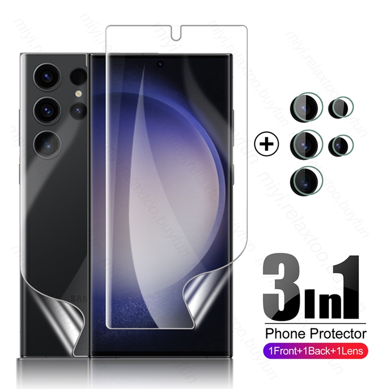 3In1 Camera Glass Front Back Hydrogel Film For Samsung Galaxy S23 Ultra Plus Screen Protector Not Glass S 23Ultra S23Ultra S23+
