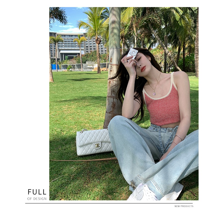 Áo Dệt Kim Sát Nách Kẻ Sọc Thời Trang Xuân Hè Cho Nữ