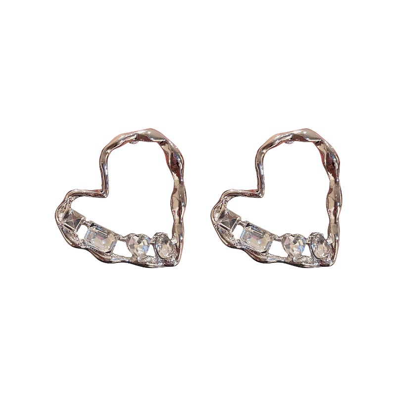 Bông Tai Mạ Bạc Hình Trái Tim Đính Đá Sang Trọng Phong Cách Âu Mỹ