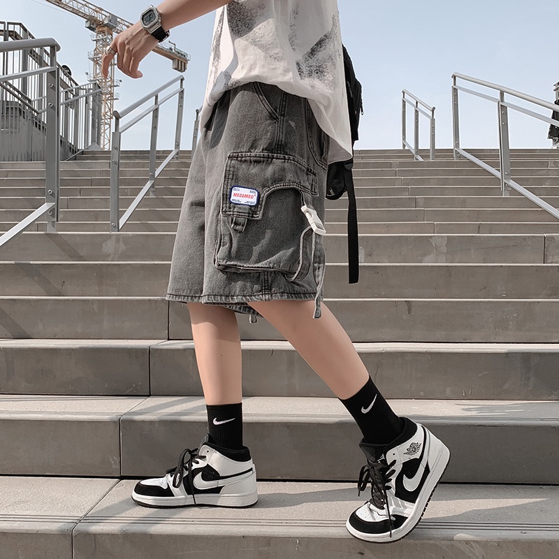 Quần Short denim Ống Rộng Thời Trang Nhật Bản Dành Cho Nam