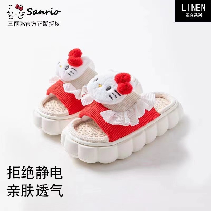 SANRIO Dép Đi Trong Nhà Vải Lanh Dày Dặn Thoáng Khí Họa Tiết Hoạt Hình Dễ Thương Cho Nữ