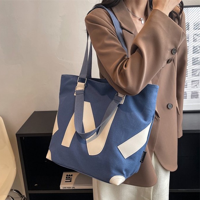 Túi Xách Tote Bằng Vải Bạt Ngăn Chứa Rộng Đơn Giản Thời Trang Cho Nữ