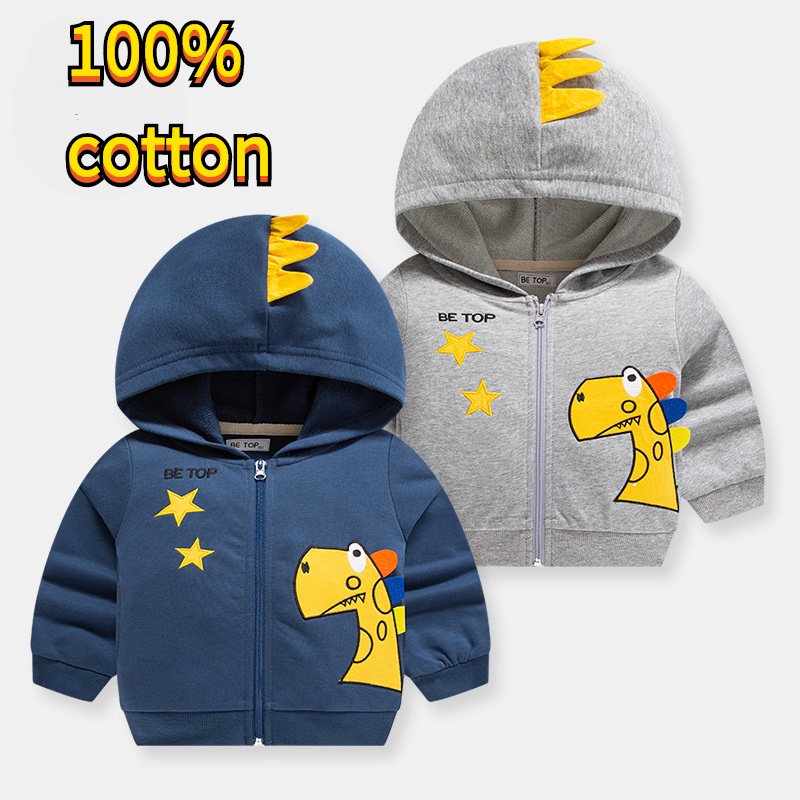 Áo Khoác Hoodie 100% Cotton Tay Dài Thoải Mái Không Phai Màu Dành Cho Bé Trai 1-8 Tuổi