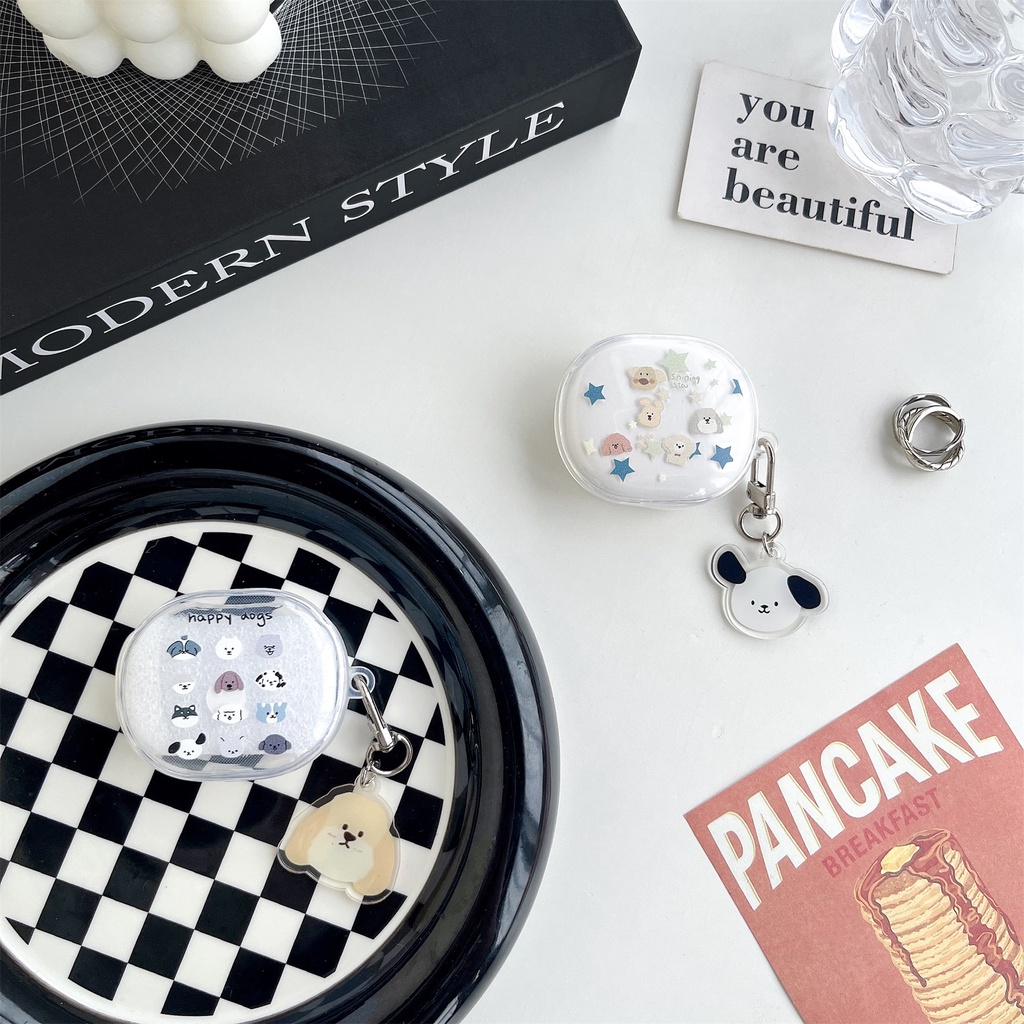 Vỏ Bảo Vệ Hộp Sạc Tai Nghe Redmi Buds4 Lite Bằng TPU Trong Suốt Họa Tiết Hoạt Hình Chú Chó Vui Nhộn Chống Sốc Kèm Móc Tre