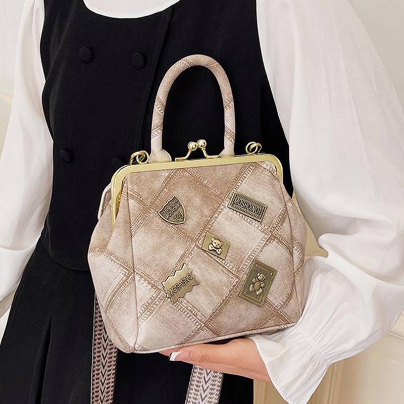 Túi Đeo Chéo Khóa Kẹp Màu Vàng Kim Đơn Giản Cổ Điển Cho Nữ