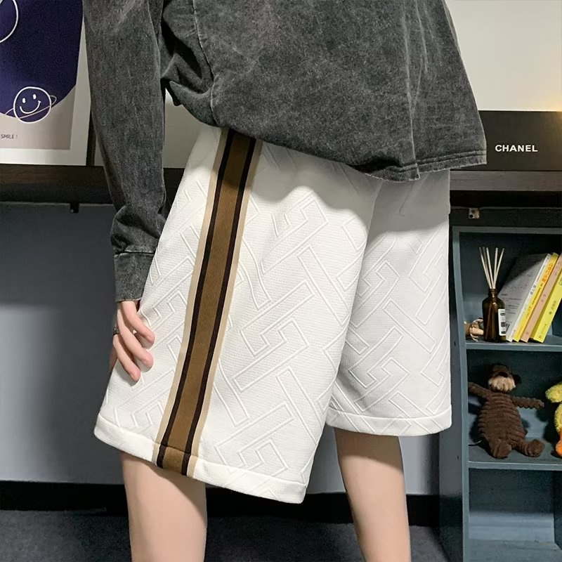 Quần Short Thể Thao Ống Rộng Họa Tiết Kẻ Sọc Phong Cách Hàn Quốc Dành Cho Nam