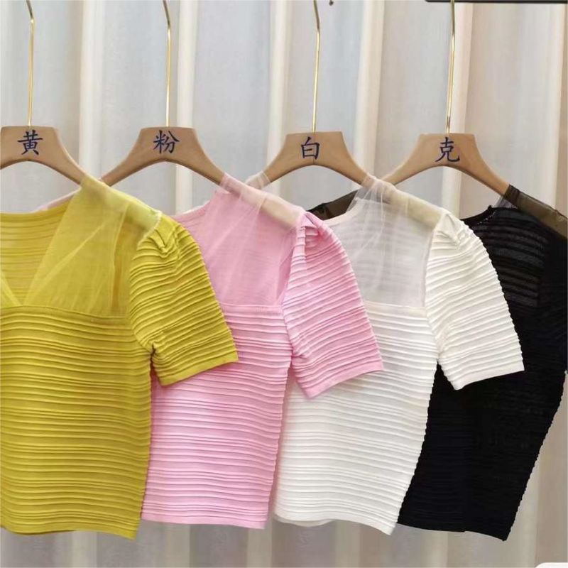 NRVP Áo Thun Nữ Ngắn Tay Màu Trơn Lưng Đẹp Thoải Mái Phong Cách Hàn Quốc