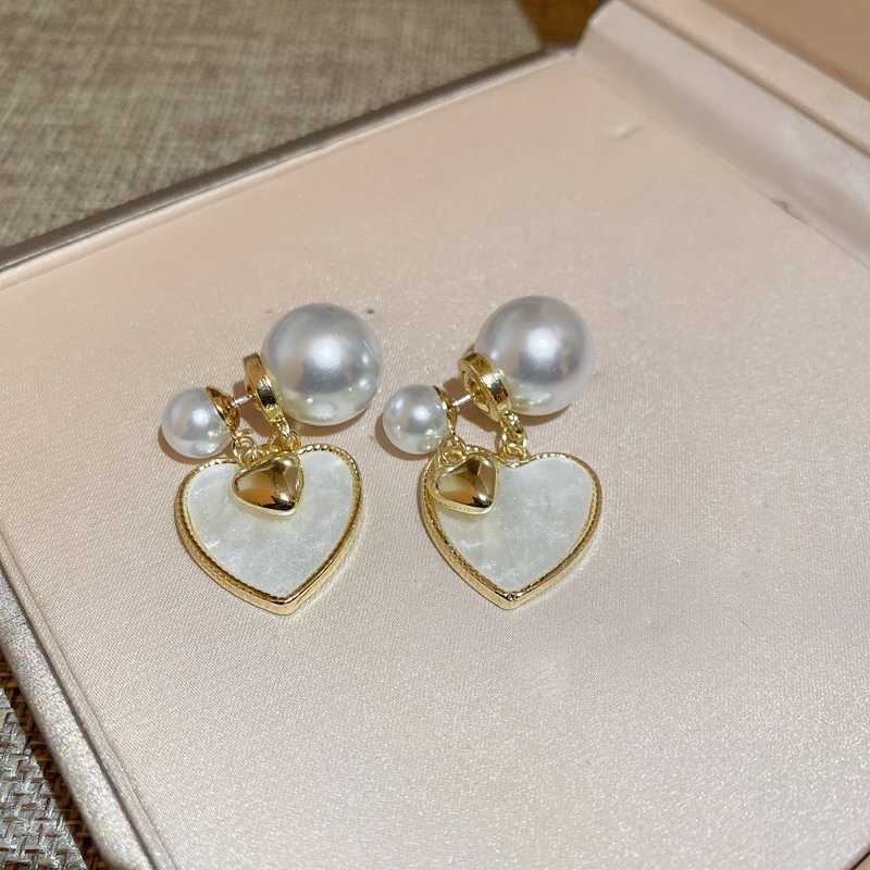 Bông Tai Mạ Bạc Hình Trái Tim Đính Ngọc Trai Phong Cách Baroque Thời Trang Cho Nữ