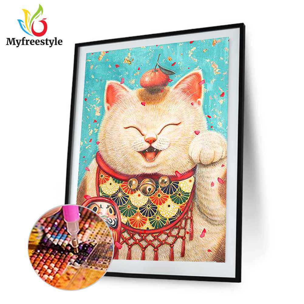 30x40cm Tranh Đính Đá Kim Cương Toàn Bộ 5D Diy Hình Vẽ Mèo May Mắn