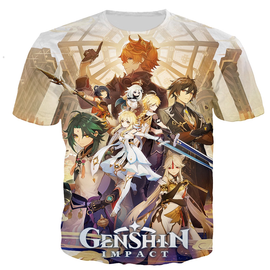 Áo Thun In Hình Game Genshin Va Chạm 3D Phong Cách Harajuku Thời Trang Mùa Hè Hàng Mới Bán Chạy Dành Cho Trẻ Em