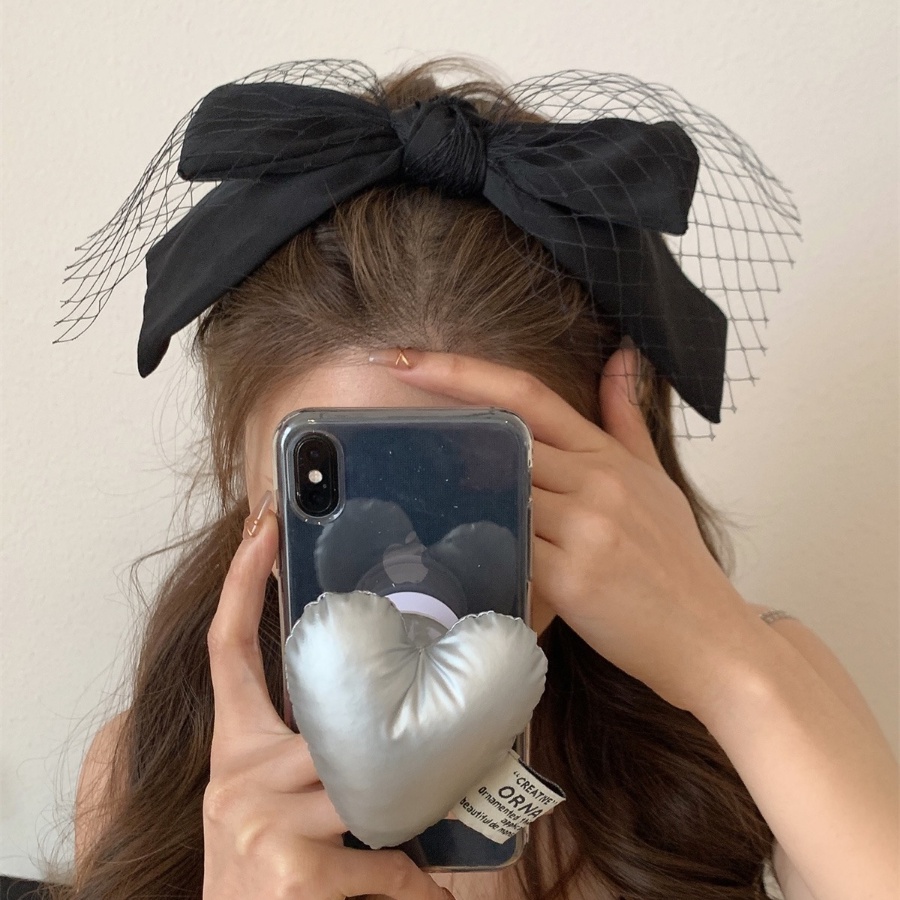 Băng Đô Cài Tóc Vải Lưới Thắt Nơ Màu Đen Cỡ Lớn Phong Cách Hàn Quốc Cho Nữ