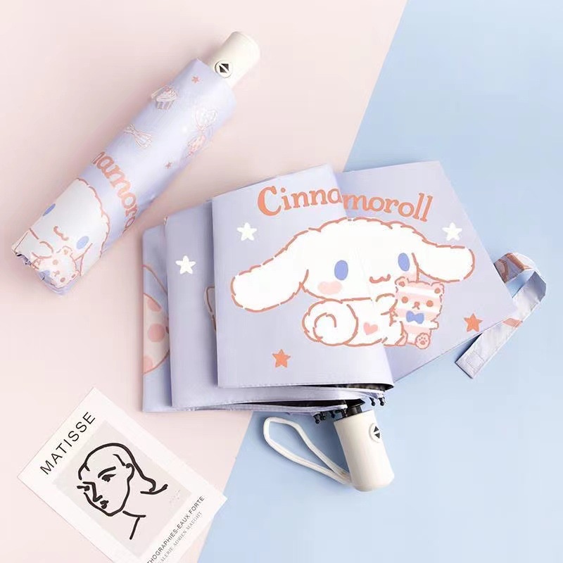 Sanrio Dù Gấp Tự Động Che Nắng Mưa Họa Tiết Cinnamoroll Dễ Thương Cho Học Sinh